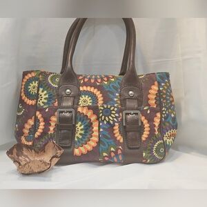 Audrey Brooke Satchel Purse Leather HandBag Colorful Floral Mandala